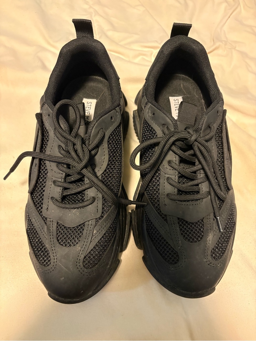 Steve Madden Women’s All-Black Mesh & Synthetic Lace-Up Sneakers
